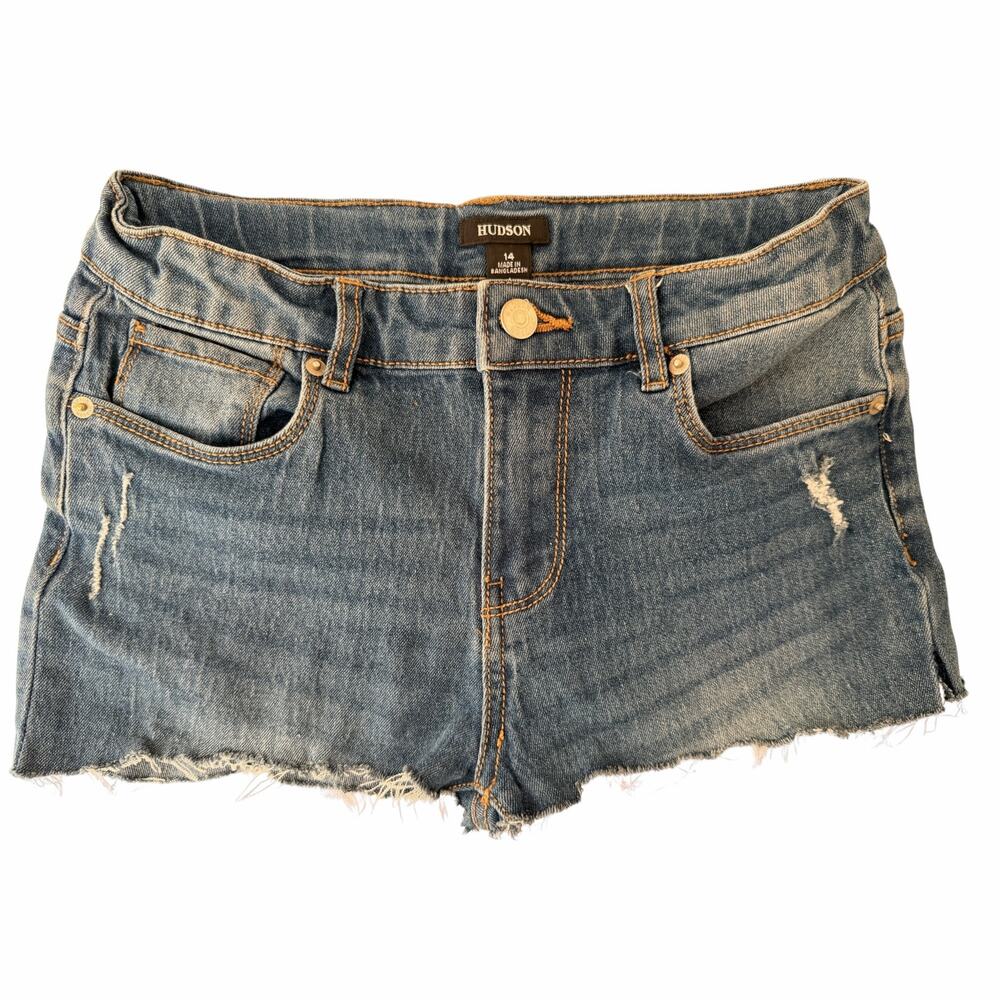 Hudson Girls Size 14 Denim Shorts Distressed Adjustable Waist